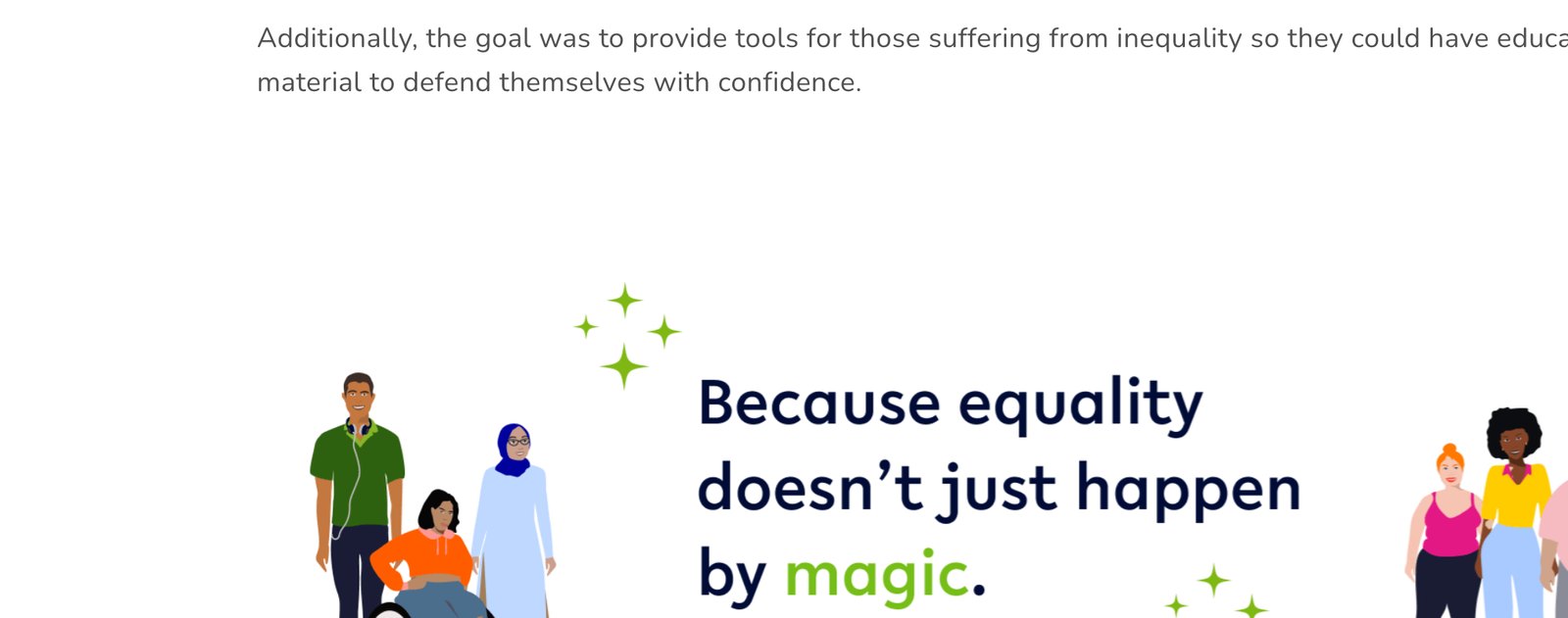 Equalista brand pattern with feminist activist iconography and the line “Because equality doesn’t just happen by magic”