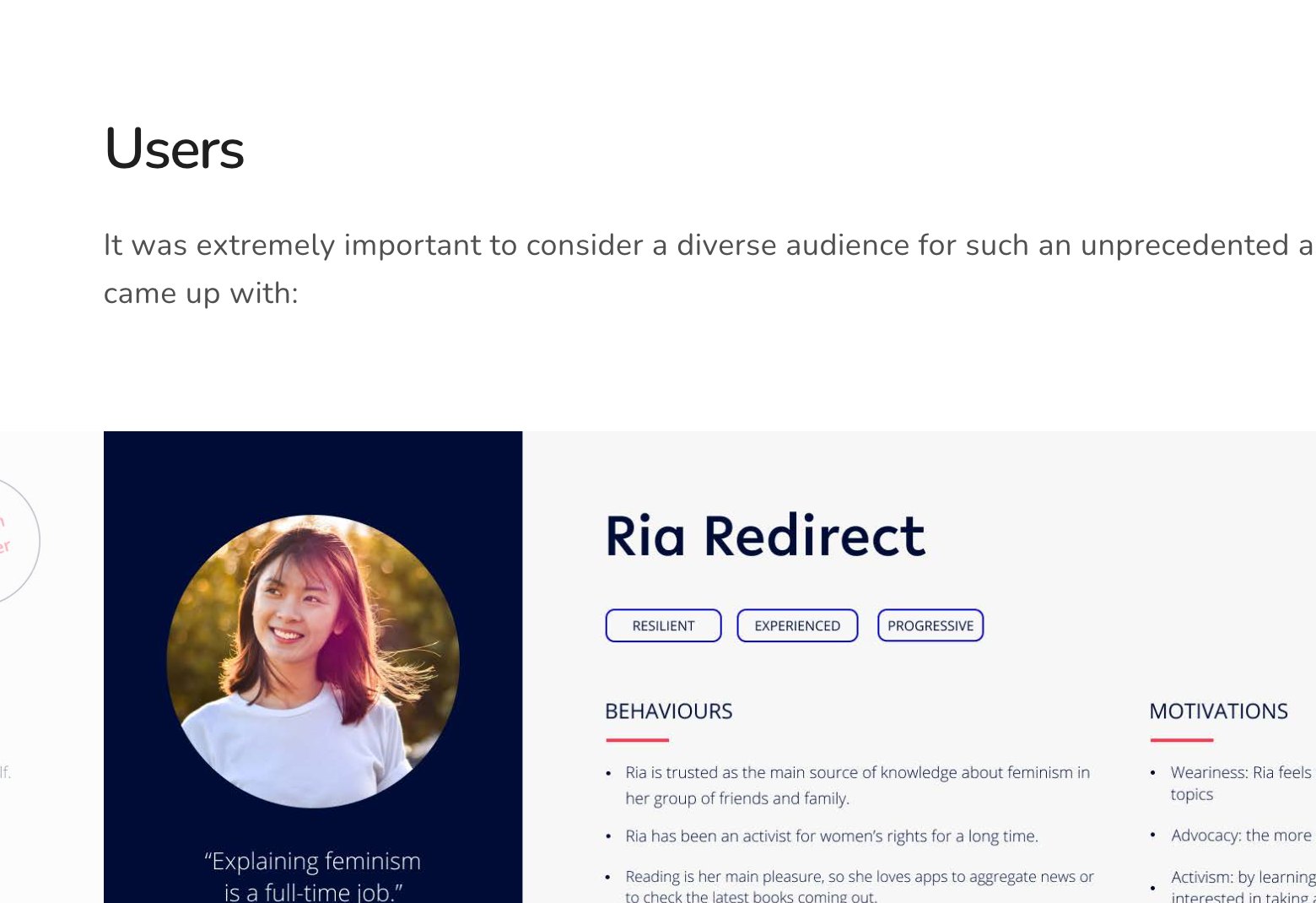 Ria Redirect persona card from the Equalista research foundation
