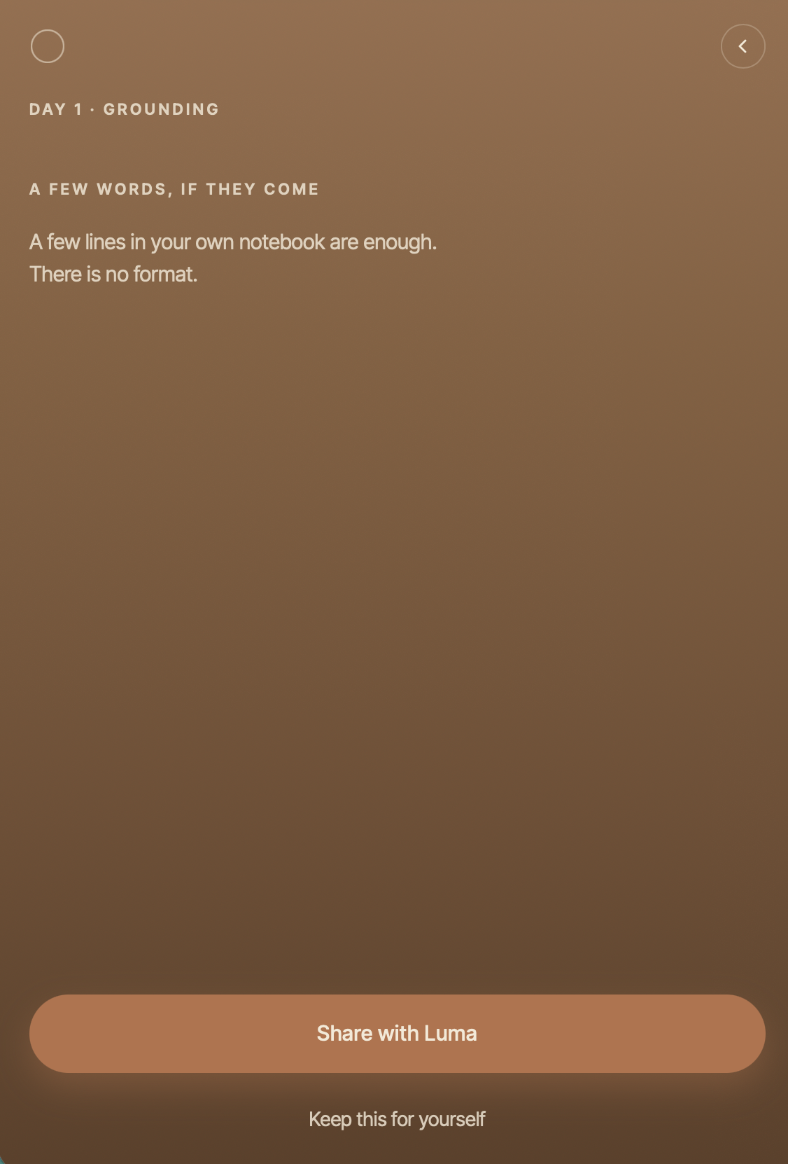 Screen offering two equal choices: “Share with Luma” and “Keep this for yourself”.