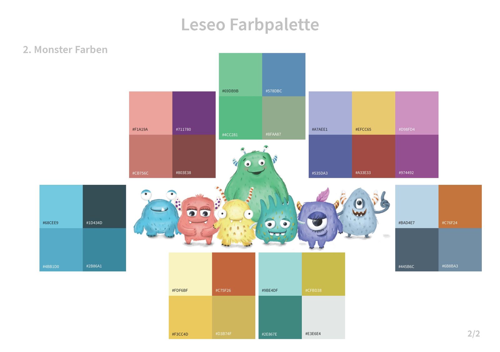 Colour explorations for the Leseo monster characters