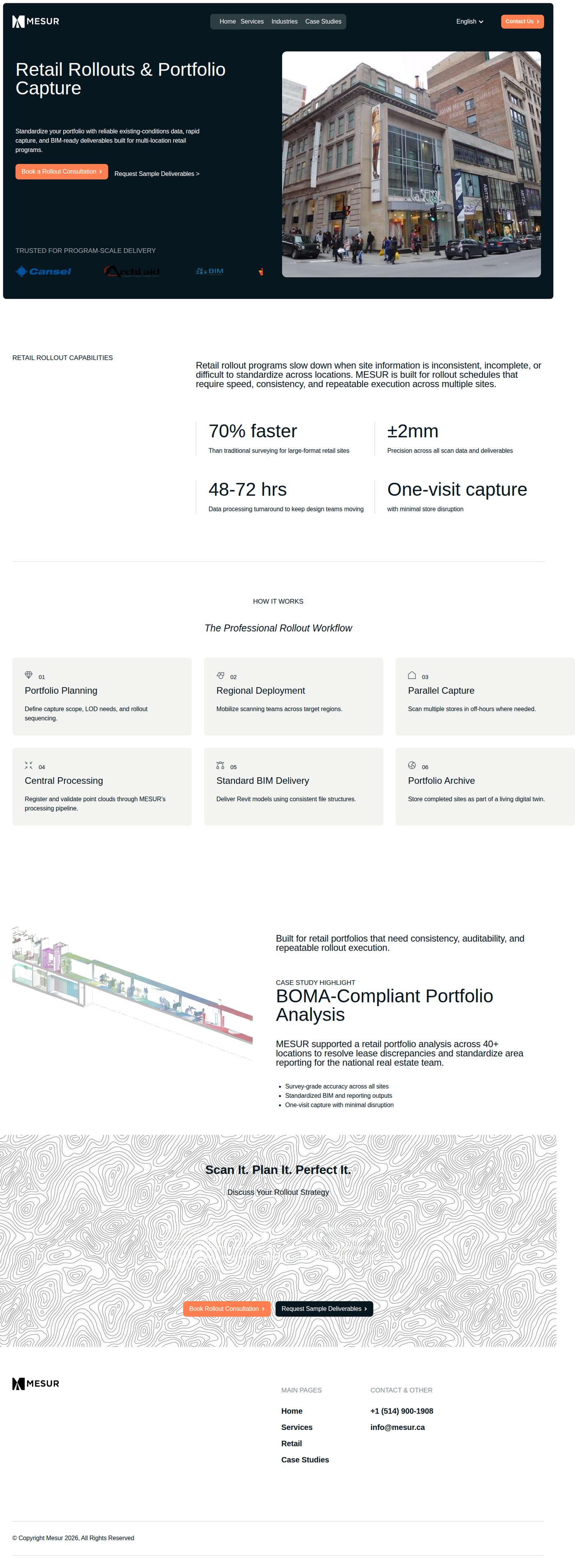 MESUR retail / multi-site programs page — rollout workflow and project proof