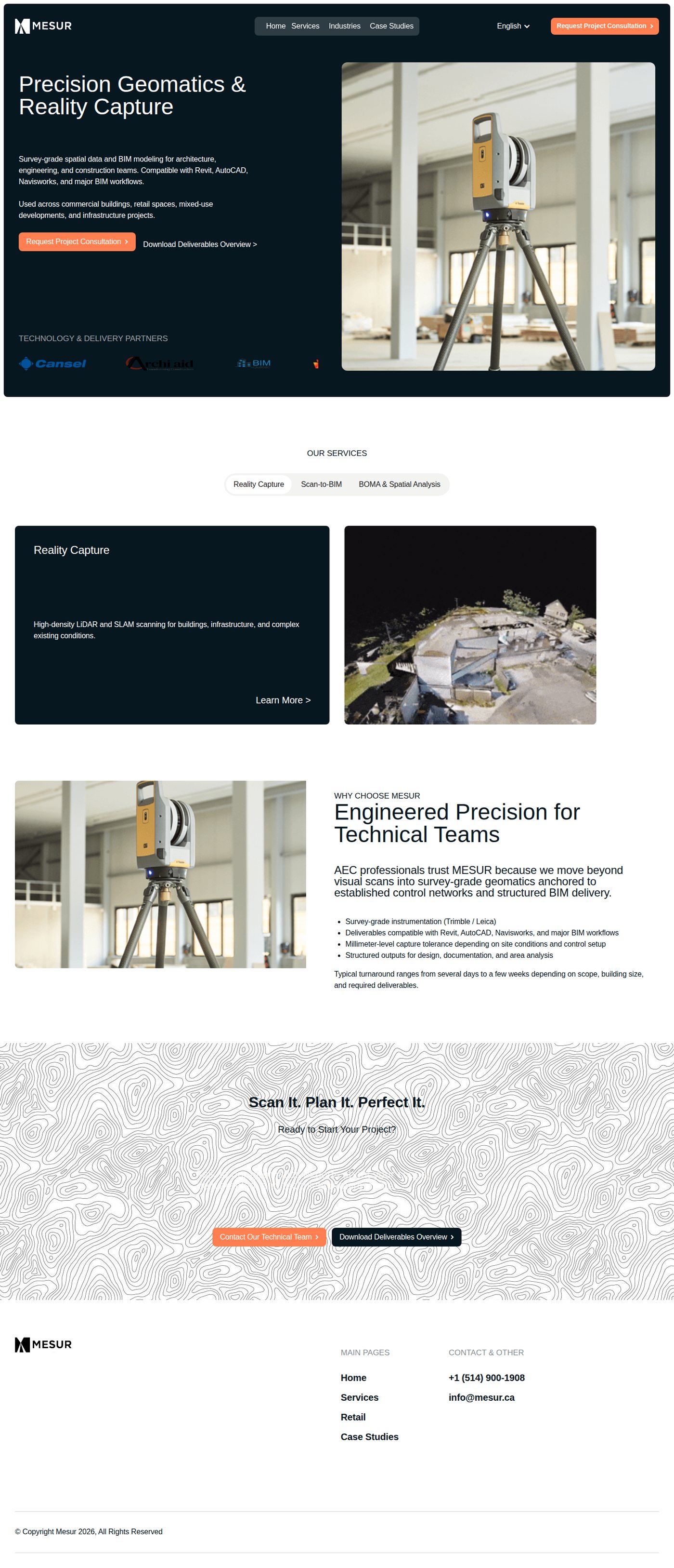 MESUR consolidated services page — capture, processing and deliverables in one sequence