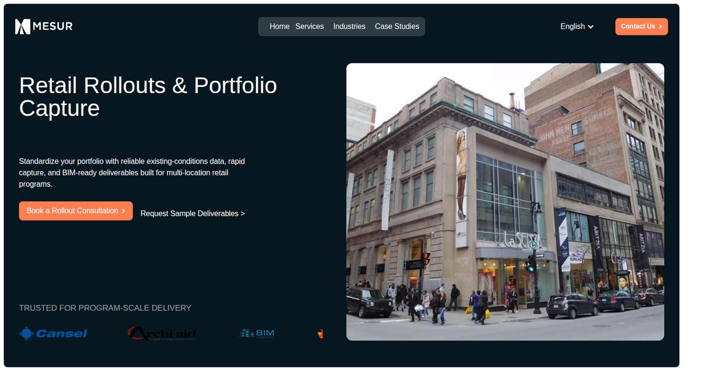 MESUR retail / multi-site programs page — dark hero with enterprise positioning