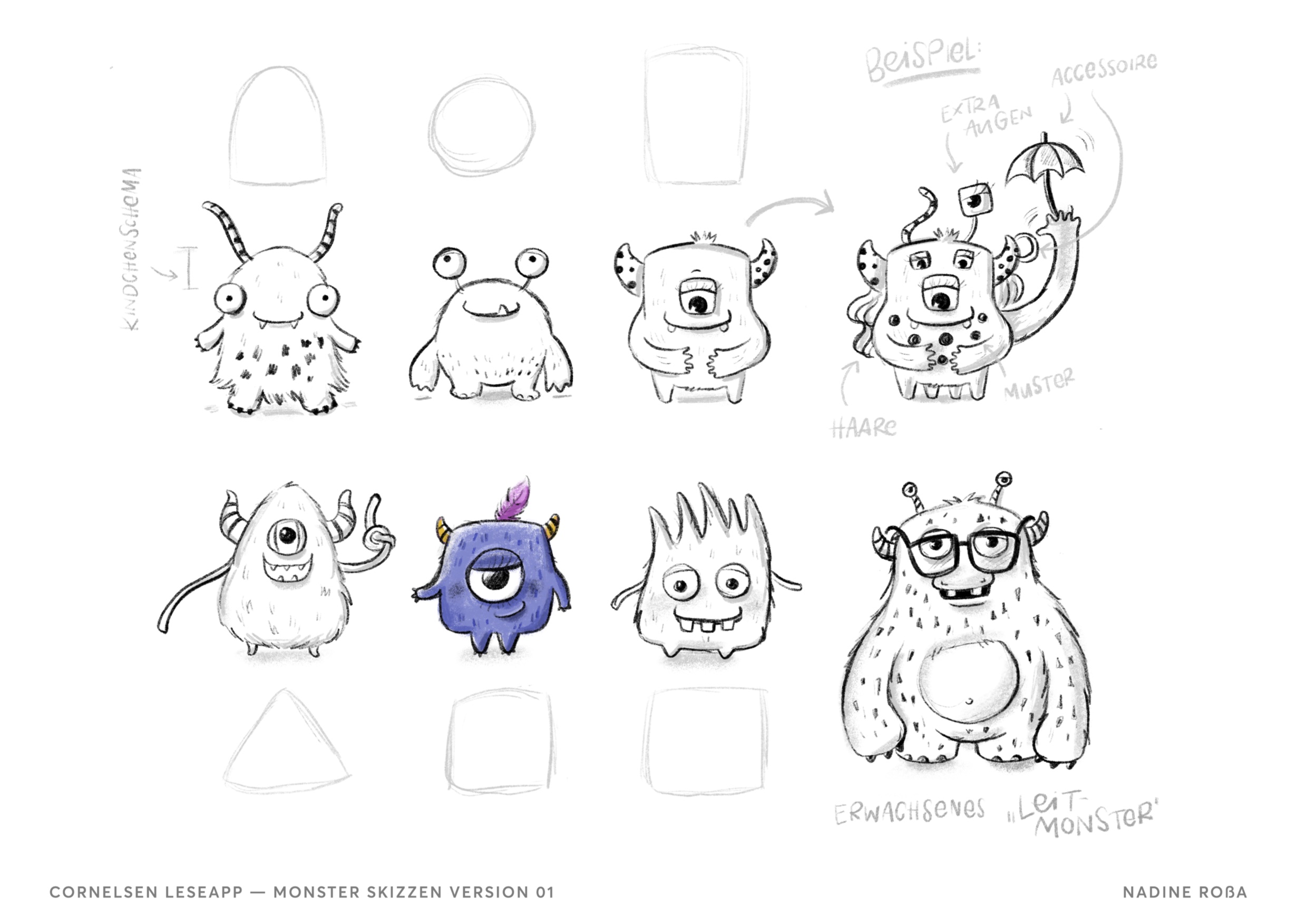 Monster character sketches drawn by primary school students